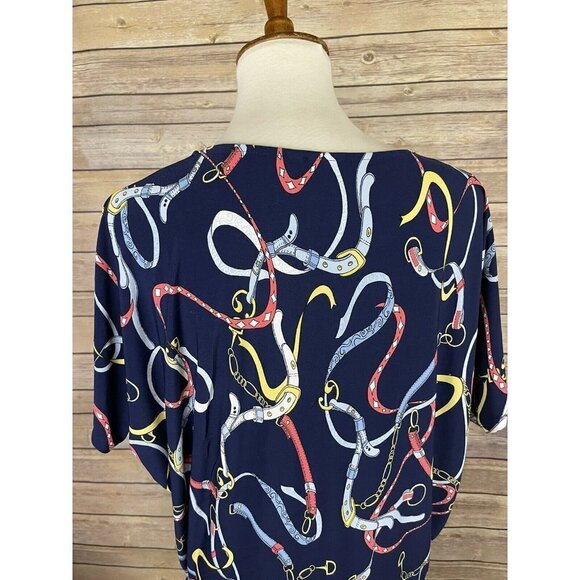 Rafaella Small Belt Chain Print Blouse Tie Side - Picture 6 of 11